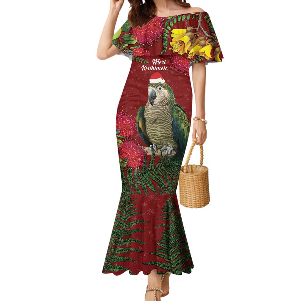 Kakapo Bird New Zealand Mermaid Dress Floral Christmas