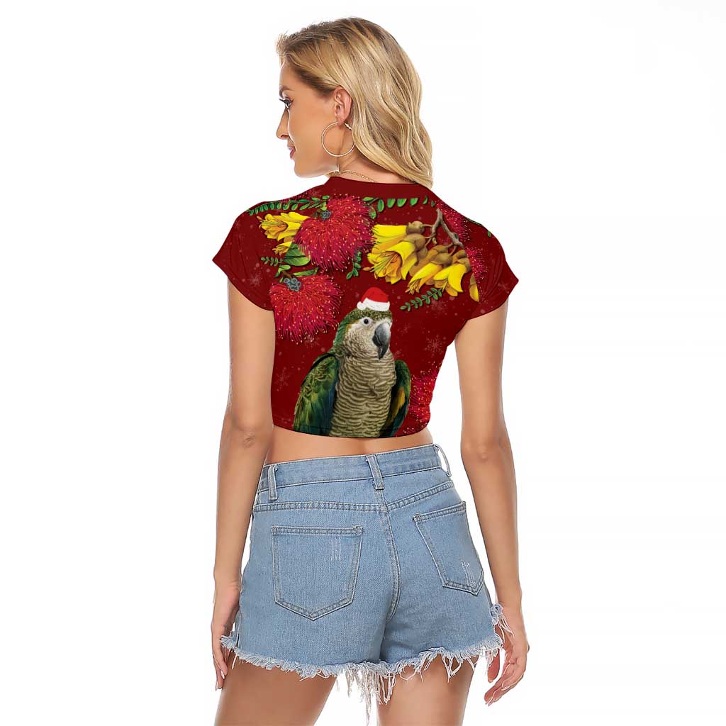 Kakapo Bird New Zealand Raglan Cropped T Shirt Floral Christmas