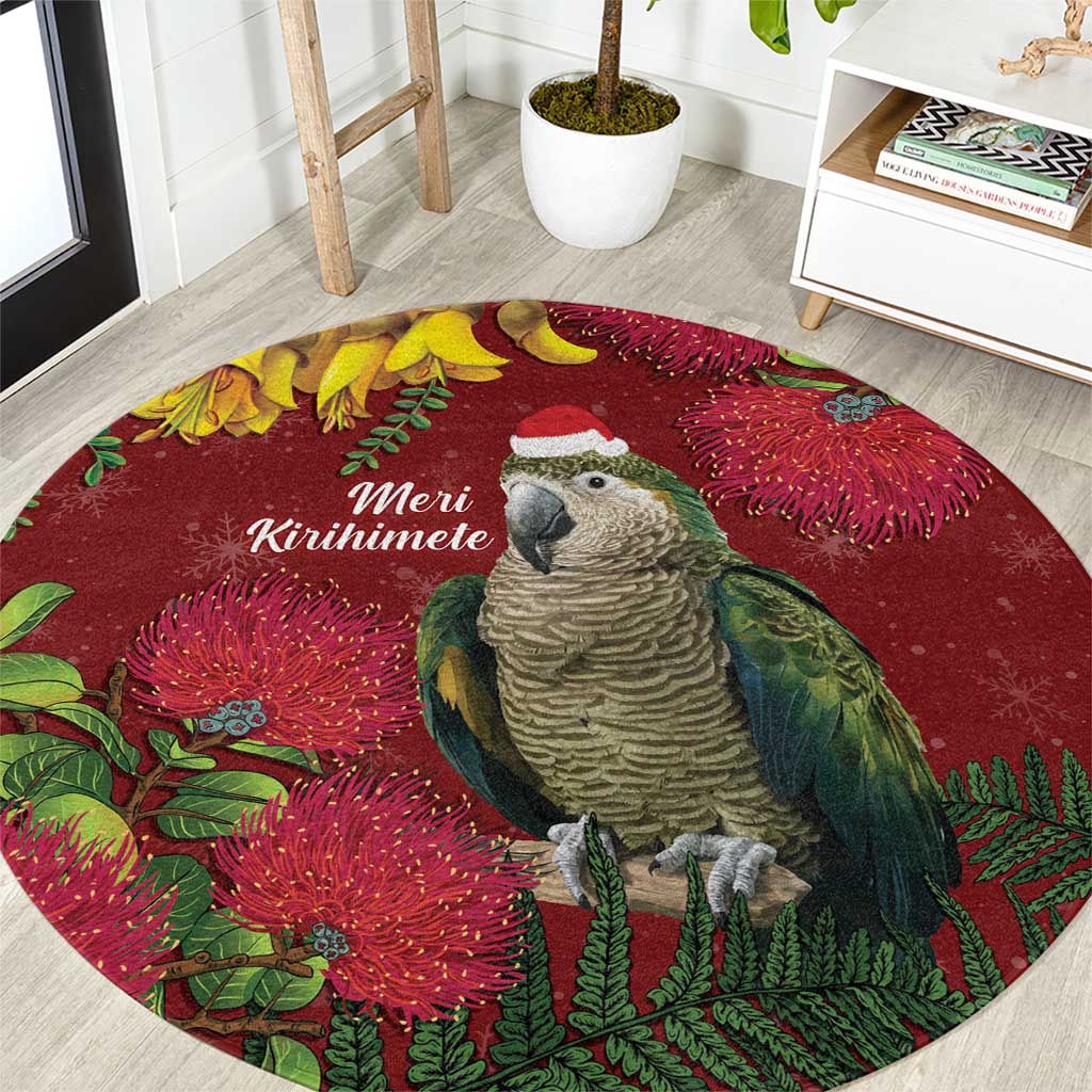 Kakapo Bird New Zealand Round Carpet Floral Christmas