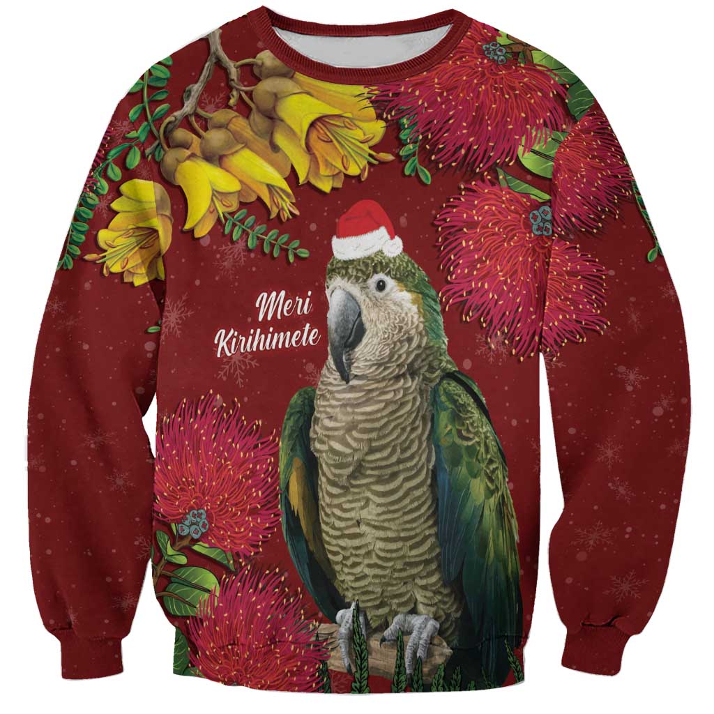 Kakapo Bird New Zealand Sweatshirt Floral Christmas LT7 Unisex Red - Polynesian Pride