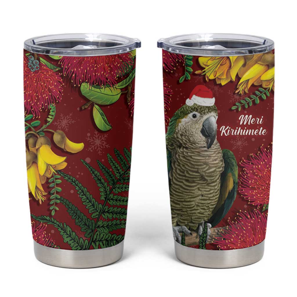 Kakapo Bird New Zealand Tumbler Cup Floral Christmas LT7 Red - Polynesian Pride