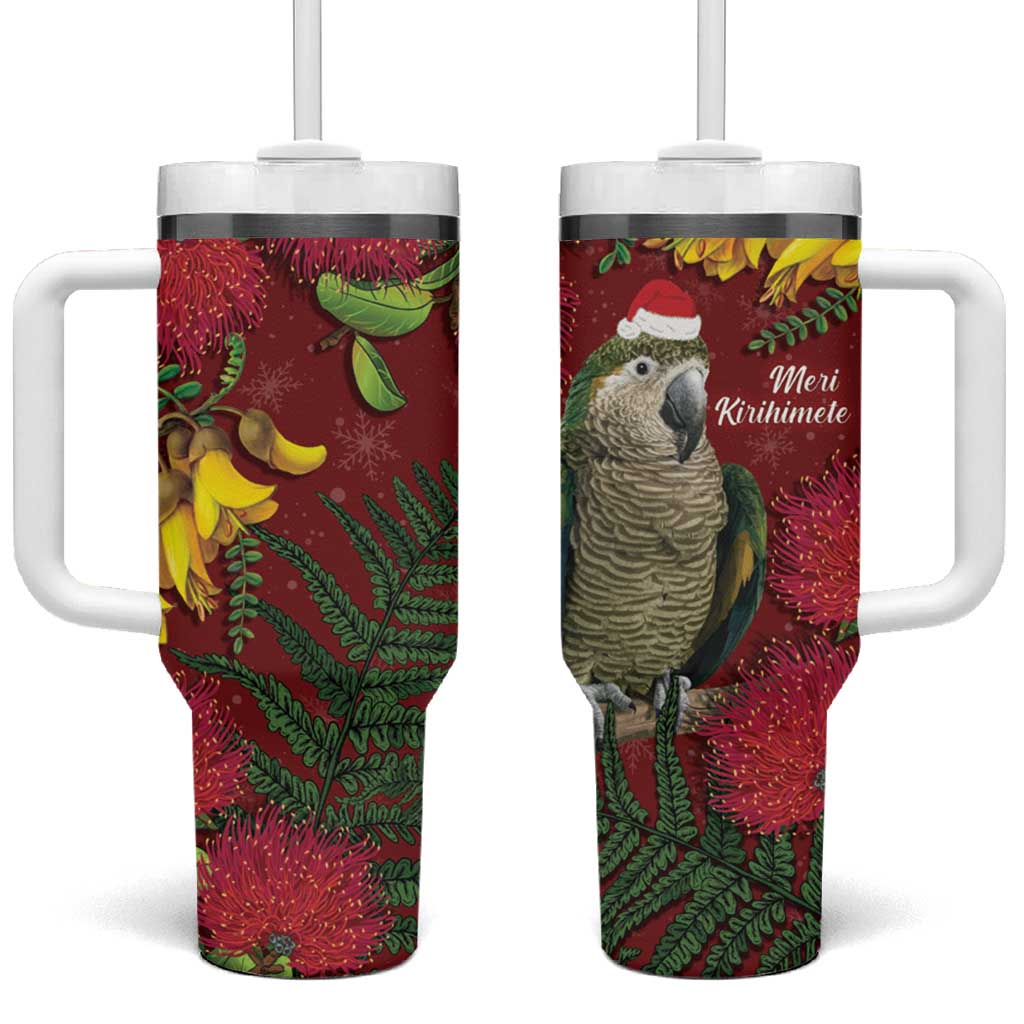 Kakapo Bird New Zealand Tumbler With Handle Floral Christmas LT7 One Size: 40 oz Red - Polynesian Pride