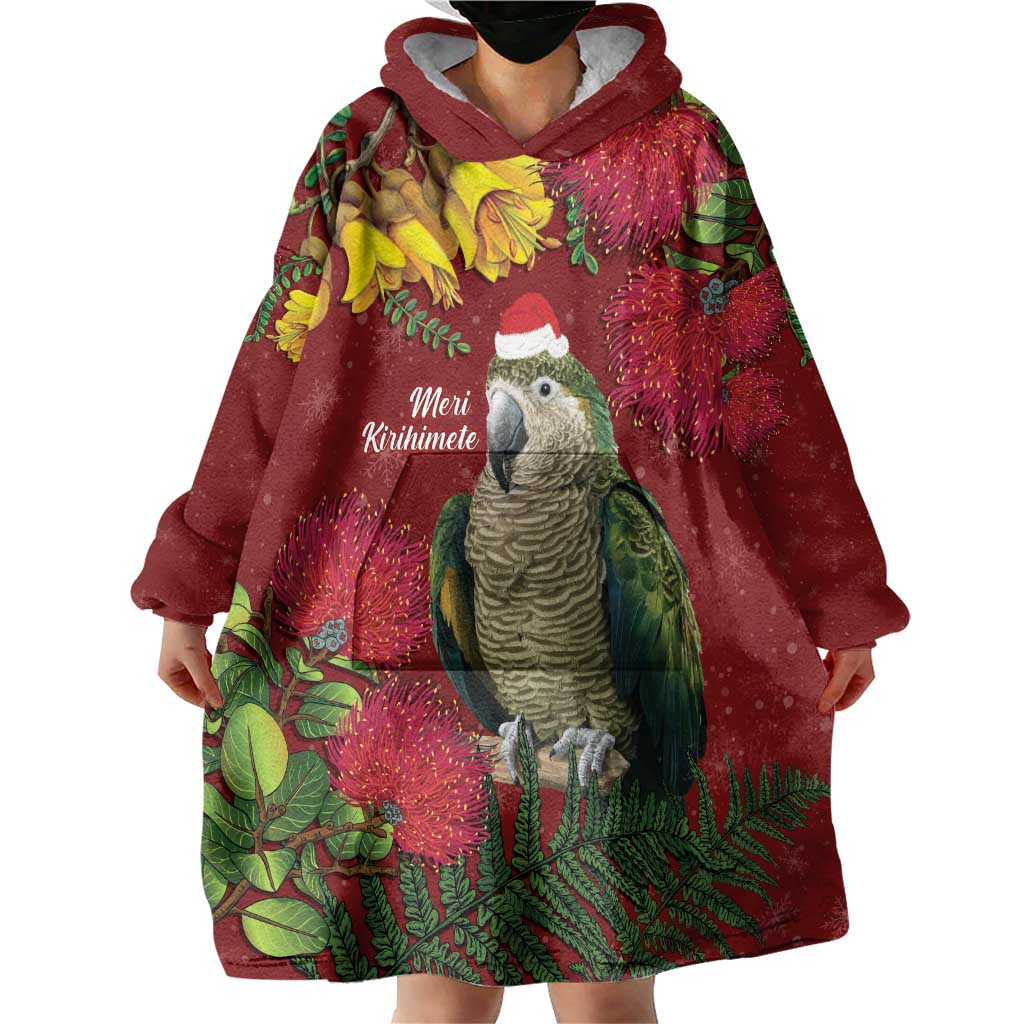 Kakapo Bird New Zealand Wearable Blanket Hoodie Floral Christmas