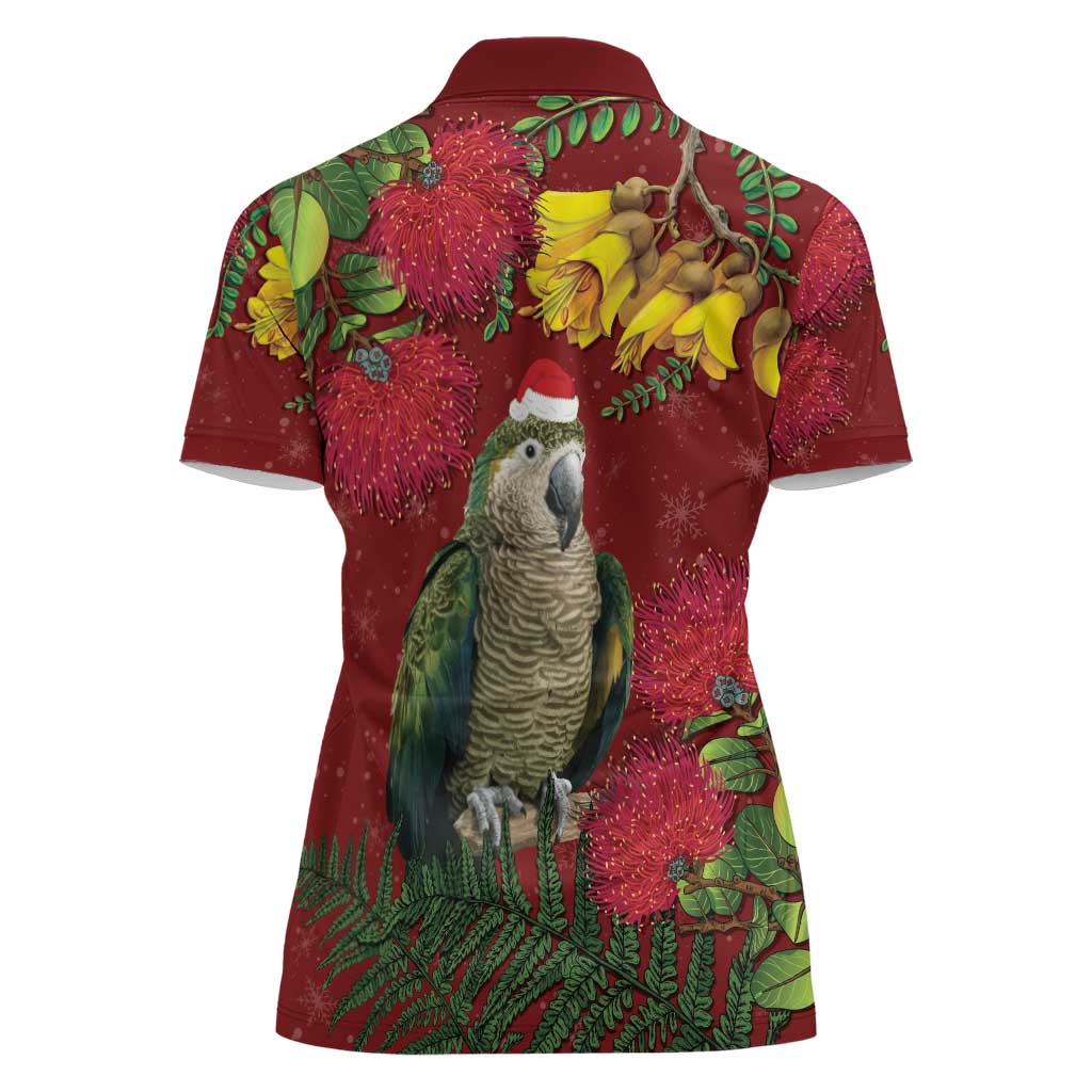 Kakapo Bird New Zealand Women Polo Shirt Floral Christmas