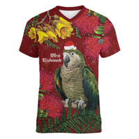 Kakapo Bird New Zealand Women V-Neck T-Shirt Floral Christmas