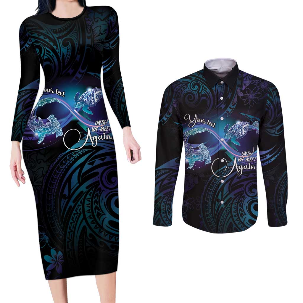 Polynesian Personalized Memorial Couples Matching Long Sleeve Bodycon Dress and Long Sleeve Button Shirt Oceanic Infinity Symbol - Until We Meet Again LT7 Black - Polynesian Pride