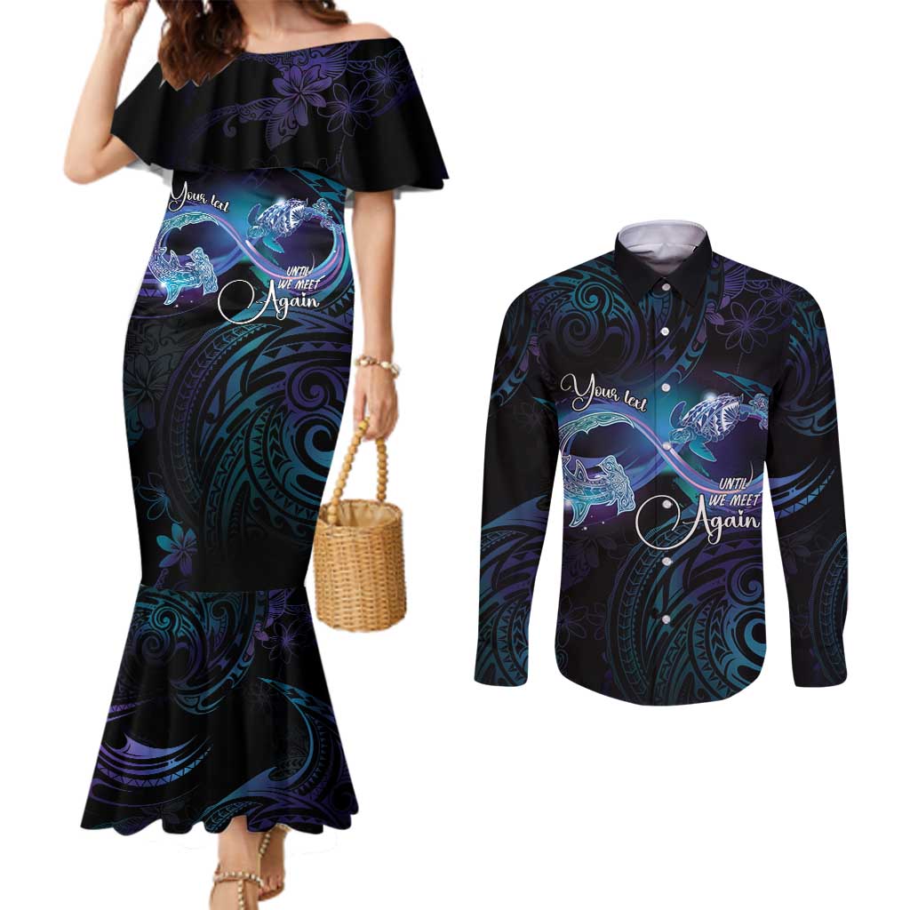 Polynesian Personalized Memorial Couples Matching Mermaid Dress and Long Sleeve Button Shirt Oceanic Infinity Symbol - Until We Meet Again LT7 Black - Polynesian Pride