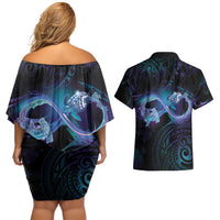 Polynesian Personalized Memorial Couples Matching Off Shoulder Short Dress and Hawaiian Shirt Oceanic Infinity Symbol - Until We Meet Again - Polynesian Pride