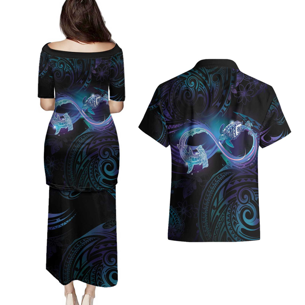 Polynesian Personalized Memorial Couples Matching Puletasi and Hawaiian Shirt Oceanic Infinity Symbol - Until We Meet Again LT7 - Polynesian Pride