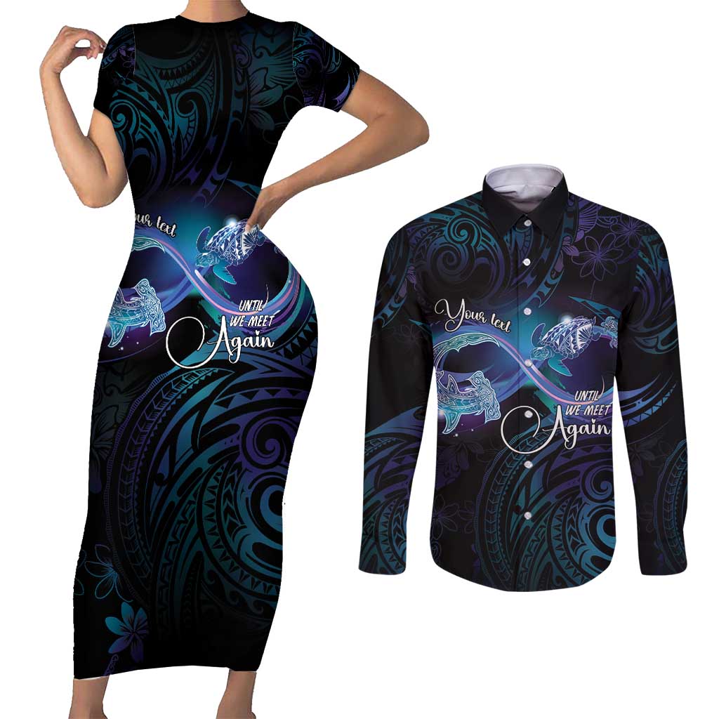 Polynesian Personalized Memorial Couples Matching Short Sleeve Bodycon Dress and Long Sleeve Button Shirt Oceanic Infinity Symbol - Until We Meet Again LT7 Black - Polynesian Pride