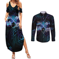 Polynesian Personalized Memorial Couples Matching Summer Maxi Dress and Long Sleeve Button Shirt Oceanic Infinity Symbol - Until We Meet Again - Polynesian Pride