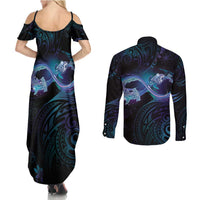 Polynesian Personalized Memorial Couples Matching Summer Maxi Dress and Long Sleeve Button Shirt Oceanic Infinity Symbol - Until We Meet Again - Polynesian Pride