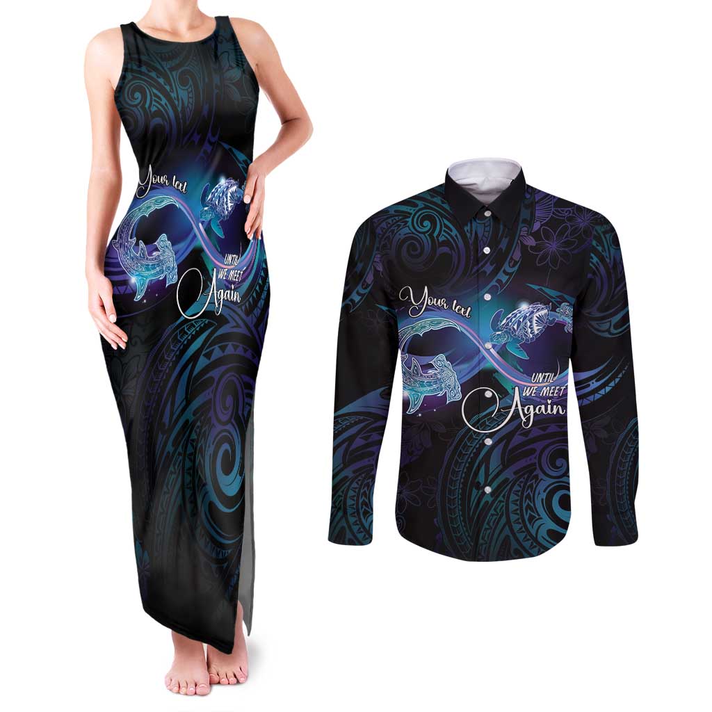Polynesian Personalized Memorial Couples Matching Tank Maxi Dress and Long Sleeve Button Shirt Oceanic Infinity Symbol - Until We Meet Again LT7 Black - Polynesian Pride