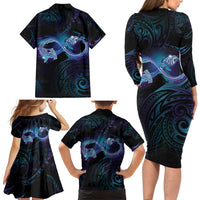 Polynesian Personalized Memorial Family Matching Long Sleeve Bodycon Dress and Hawaiian Shirt Oceanic Infinity Symbol - Until We Meet Again - Polynesian Pride