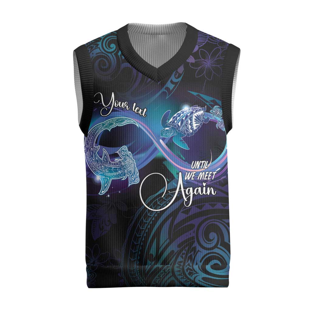 Polynesian Personalized Memorial Christmas Knitted V-Neck Vest Oceanic Infinity Symbol - Until We Meet Again LT7 Black - Polynesian Pride