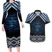 New Zealand Matariki Couples Matching Long Sleeve Bodycon Dress and Hawaiian Shirt Galaxy Styled Taniko