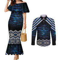 New Zealand Matariki Couples Matching Mermaid Dress and Long Sleeve Button Shirt Galaxy Styled Taniko