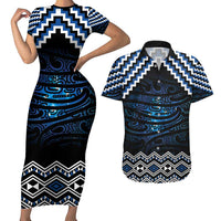 New Zealand Matariki Couples Matching Short Sleeve Bodycon Dress and Hawaiian Shirt Galaxy Styled Taniko
