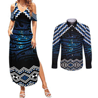 New Zealand Matariki Couples Matching Summer Maxi Dress and Long Sleeve Button Shirt Galaxy Styled Taniko