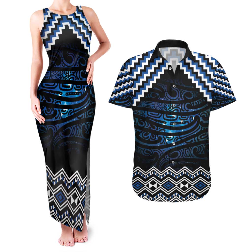 New Zealand Matariki Couples Matching Tank Maxi Dress and Hawaiian Shirt Galaxy Styled Taniko
