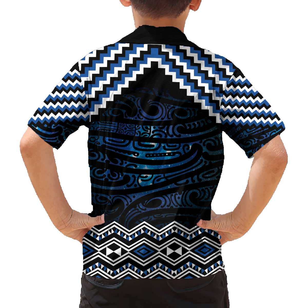 New Zealand Matariki Family Matching Off The Shoulder Long Sleeve Dress and Hawaiian Shirt Galaxy Styled Taniko