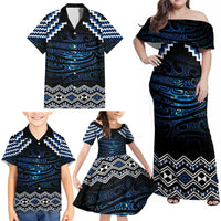 New Zealand Matariki Family Matching Off Shoulder Maxi Dress and Hawaiian Shirt Galaxy Styled Taniko
