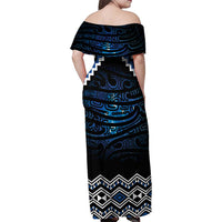 New Zealand Matariki Family Matching Off Shoulder Maxi Dress and Hawaiian Shirt Galaxy Styled Taniko