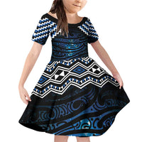 New Zealand Matariki Family Matching Off Shoulder Short Dress and Hawaiian Shirt Galaxy Styled Taniko