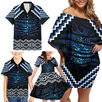 New Zealand Matariki Family Matching Off Shoulder Short Dress and Hawaiian Shirt Galaxy Styled Taniko