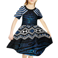 New Zealand Matariki Kid Short Sleeve Dress Galaxy Styled Taniko