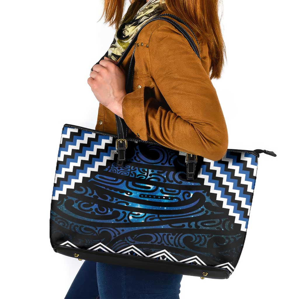 New Zealand Matariki Leather Tote Bag Galaxy Styled Taniko