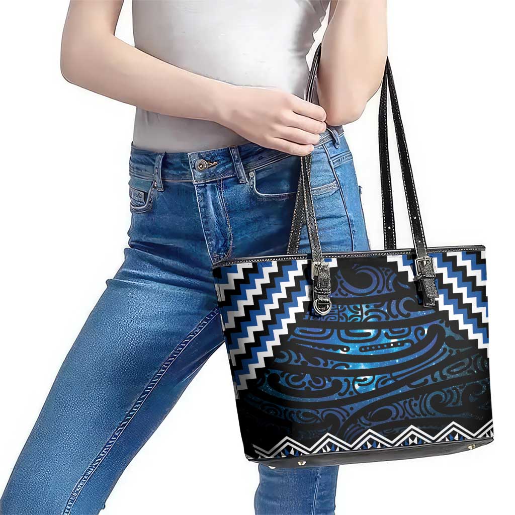 New Zealand Matariki Leather Tote Bag Galaxy Styled Taniko