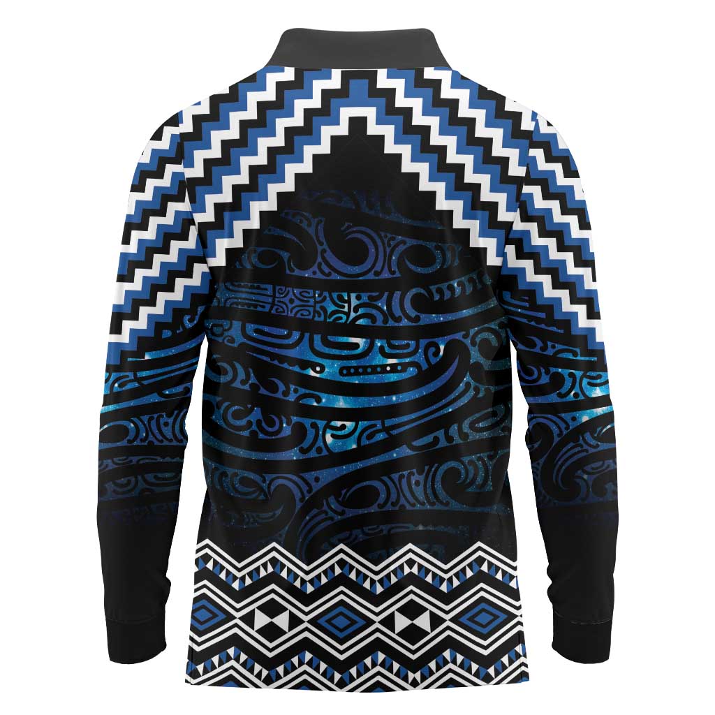 New Zealand Matariki Long Sleeve Polo Shirt Galaxy Styled Taniko