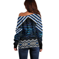 New Zealand Matariki Off Shoulder Sweater Galaxy Styled Taniko