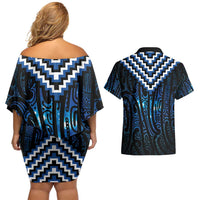 New Zealand Matariki Couples Matching Off Shoulder Short Dress and Hawaiian Shirt Galaxy Poutama Motifs