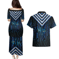 New Zealand Matariki Couples Matching Puletasi and Hawaiian Shirt Galaxy Poutama Motifs