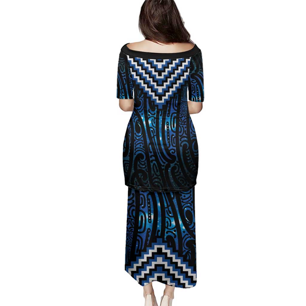 New Zealand Matariki Family Matching Puletasi and Hawaiian Shirt Galaxy Poutama Motifs