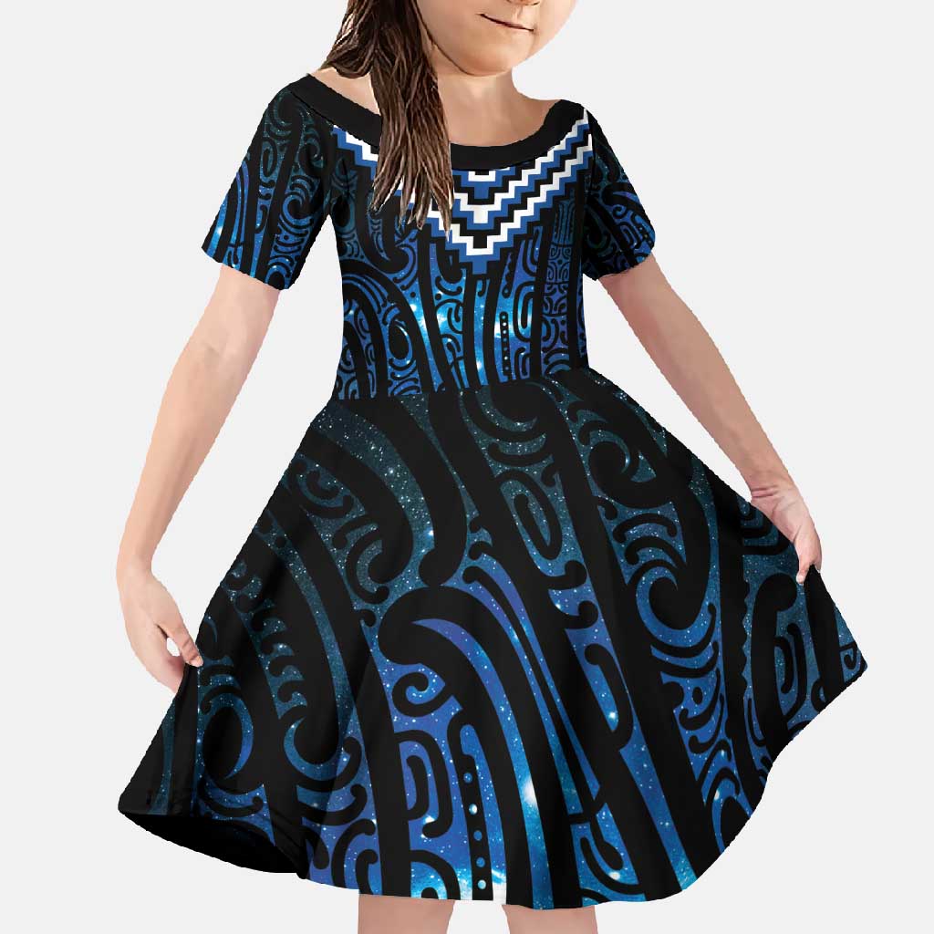 New Zealand Matariki Family Matching Summer Maxi Dress and Hawaiian Shirt Galaxy Poutama Motifs