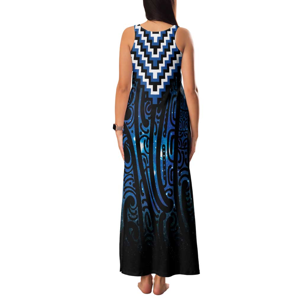 New Zealand Matariki Family Matching Tank Maxi Dress and Hawaiian Shirt Galaxy Poutama Motifs