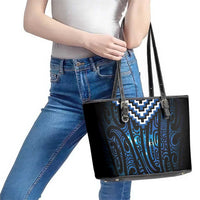 New Zealand Matariki Leather Tote Bag Galaxy Poutama Motifs