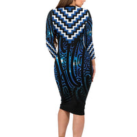New Zealand Matariki Long Sleeve Bodycon Dress Galaxy Poutama Motifs