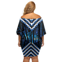 New Zealand Matariki Off Shoulder Short Dress Galaxy Poutama Motifs