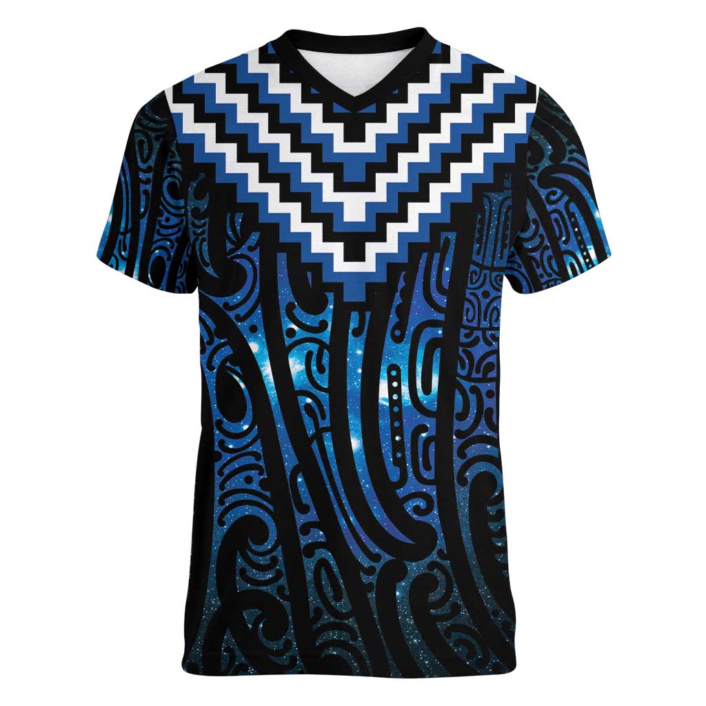 New Zealand Matariki Women V-Neck T-Shirt Galaxy Poutama Motifs