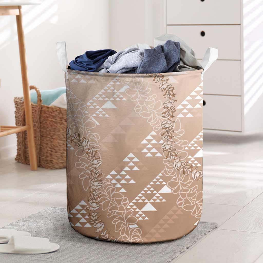 Hawaii Beige Kapa Laundry Basket Vintage 'Ohe Kāpala Motifs Mix Plumeria Leis LT7 Beige - Polynesian Pride