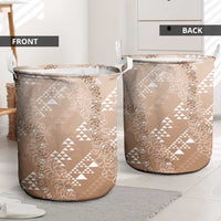 Hawaii Beige Kapa Laundry Basket Vintage 'Ohe Kāpala Motifs Mix Plumeria Leis LT7 - Polynesian Pride