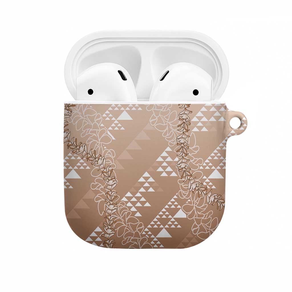 Hawaii Beige Kapa AirPods Case Vintage 'Ohe Kāpala Motifs Mix Plumeria Leis LT7 Beige - Polynesian Pride