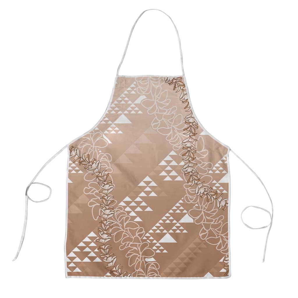 Hawaii Beige Kapa Apron Vintage 'Ohe Kāpala Motifs Mix Plumeria Leis