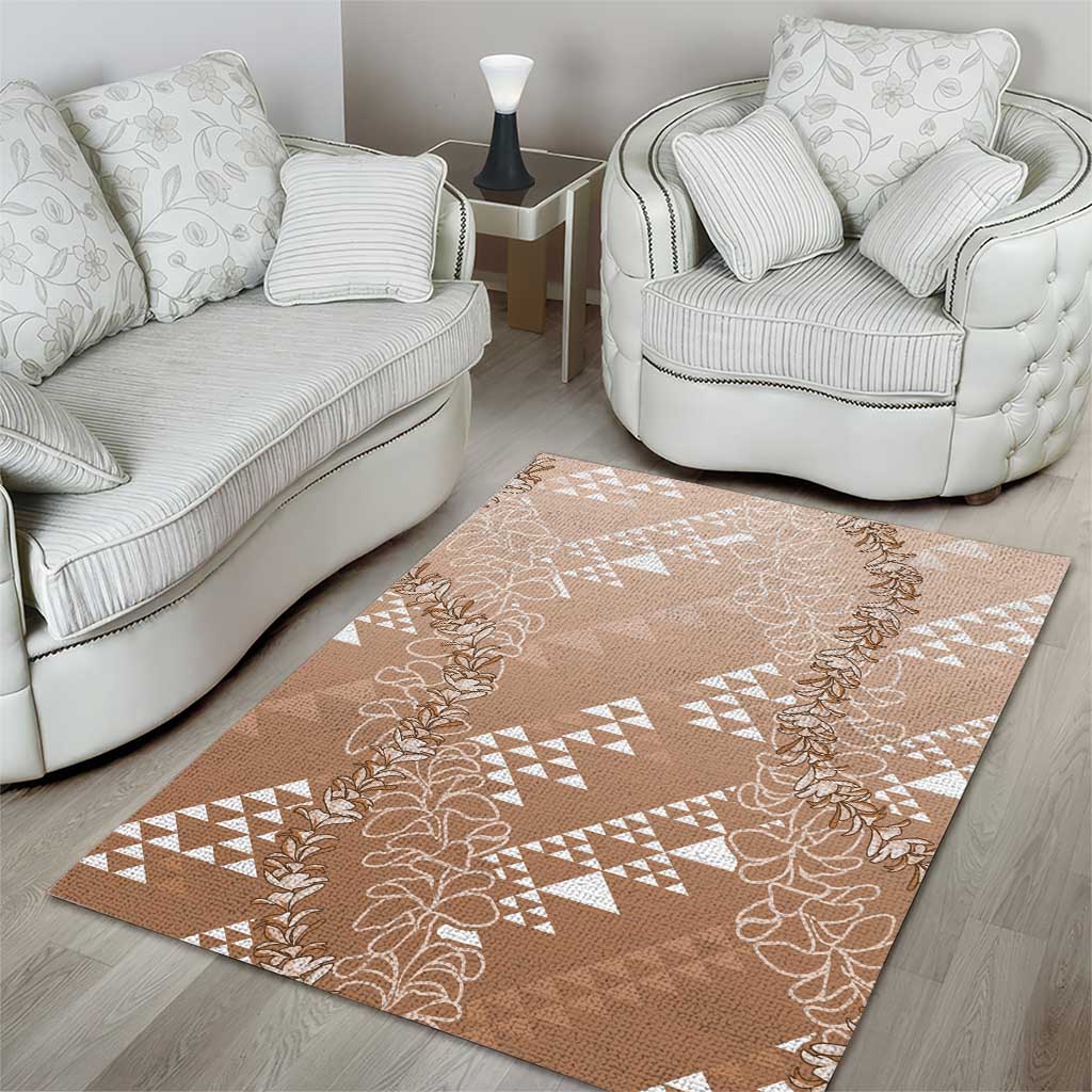 Hawaii Beige Kapa Area Rug Vintage 'Ohe Kāpala Motifs Mix Plumeria Leis