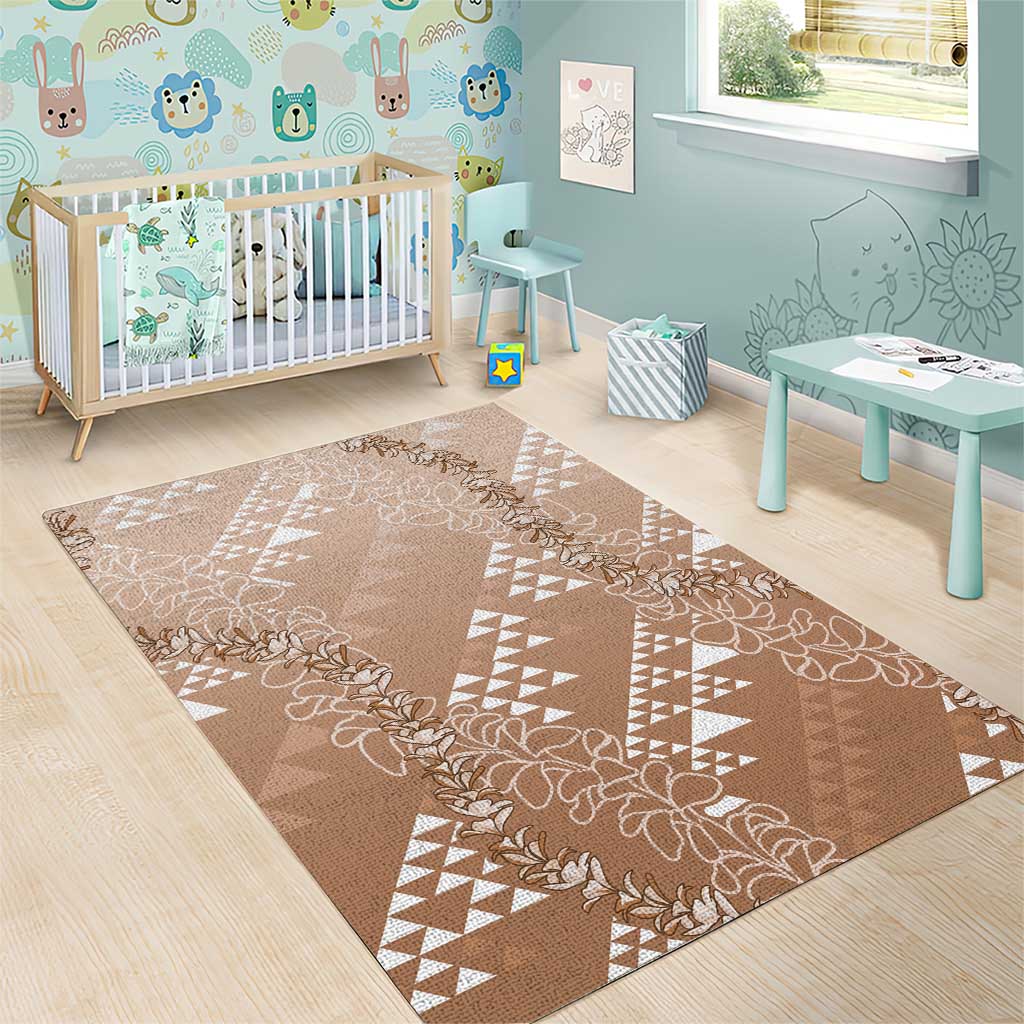 Hawaii Beige Kapa Area Rug Vintage 'Ohe Kāpala Motifs Mix Plumeria Leis