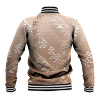 Hawaii Beige Kapa Baseball Jacket Vintage 'Ohe Kāpala Motifs Mix Plumeria Leis LT7 - Polynesian Pride